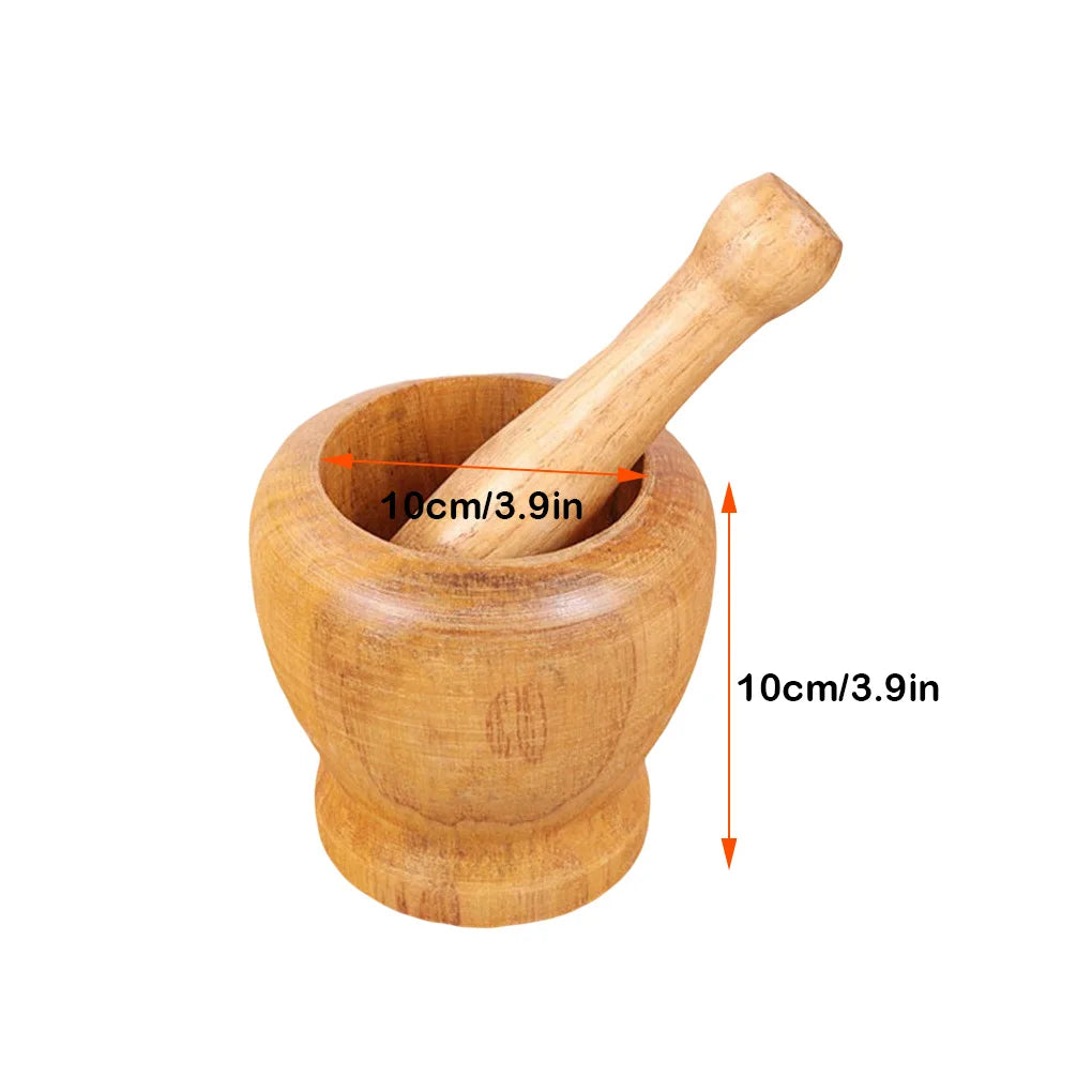Wooden Mortar and Pestle Set Wooden Spice Pepper Crusher Herbs Grinder Garlic Mixing Bowl Kitchen Tool