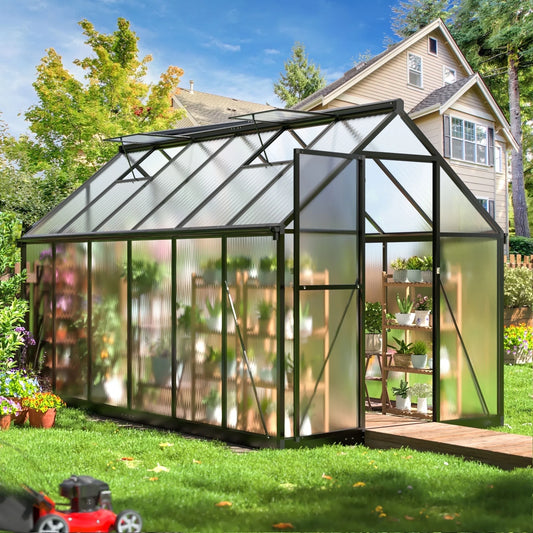 6'X11' Polycarbonate Greenhouse, Large Aluminum Walk-In Green House for Backyard