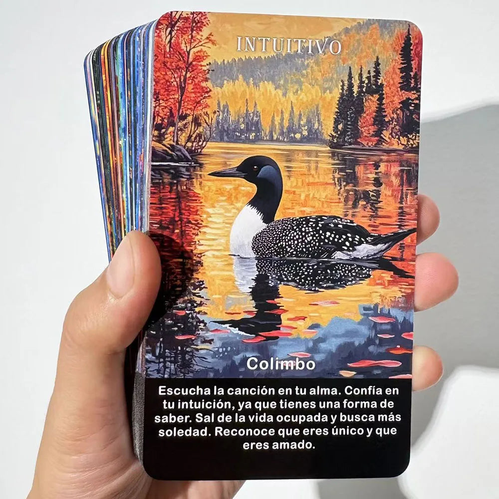 Spanish Oracle Deck, Spirit Animals Oracle Cards, Animals Message Deck, Tarot Deck with Keywords, 12X7Cm Cards, 52-Cards