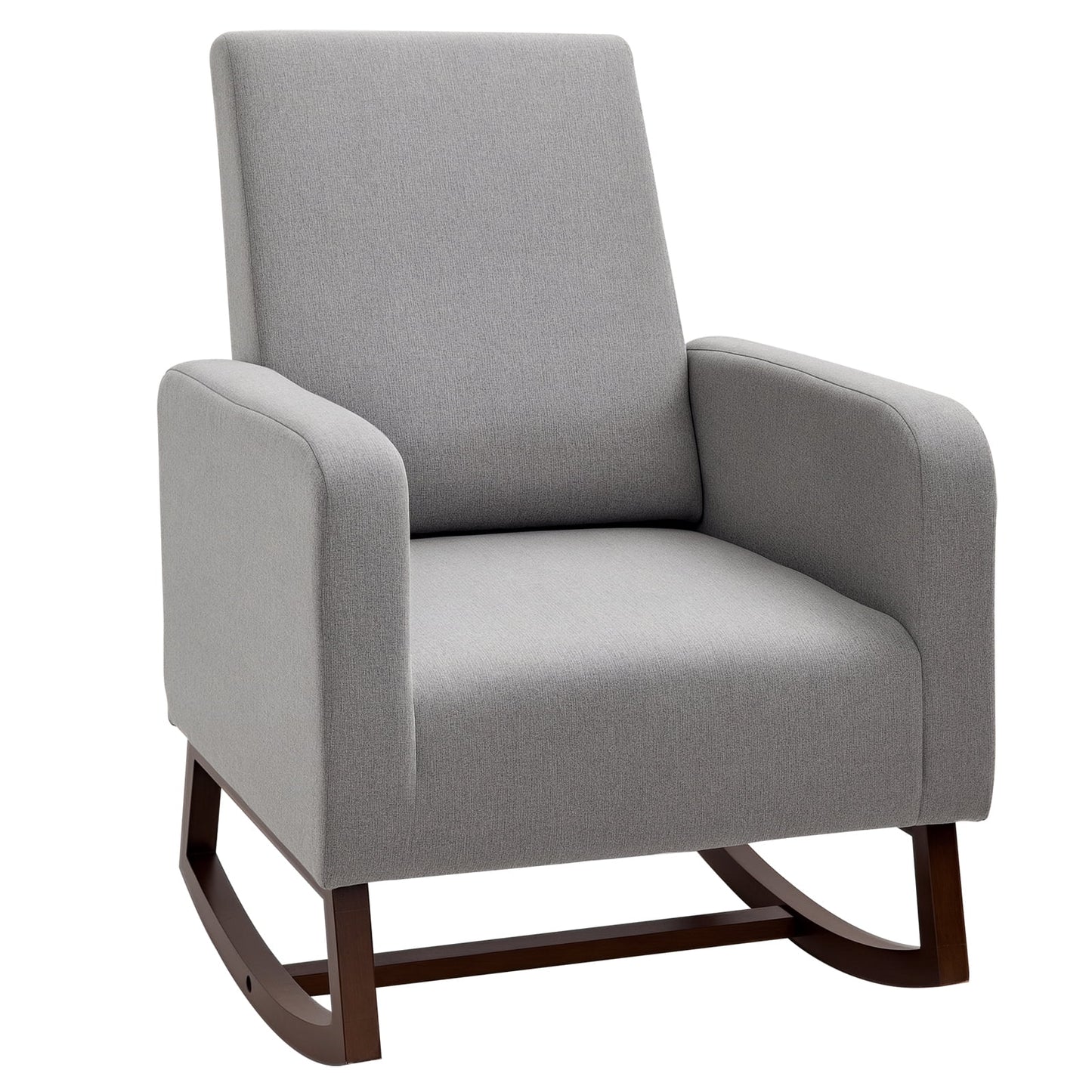 Accent Lounge Rocking Chair with Solid Curved Wood Base, Grey