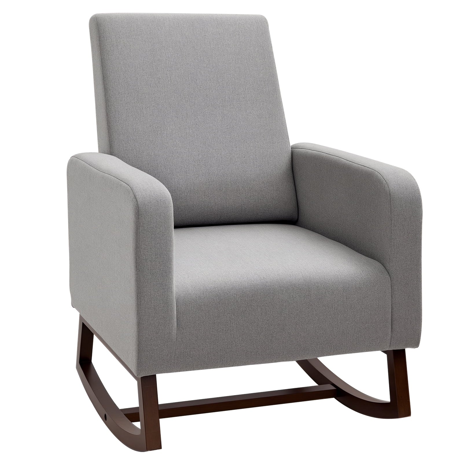 Accent Lounge Rocking Chair with Solid Curved Wood Base, Grey
