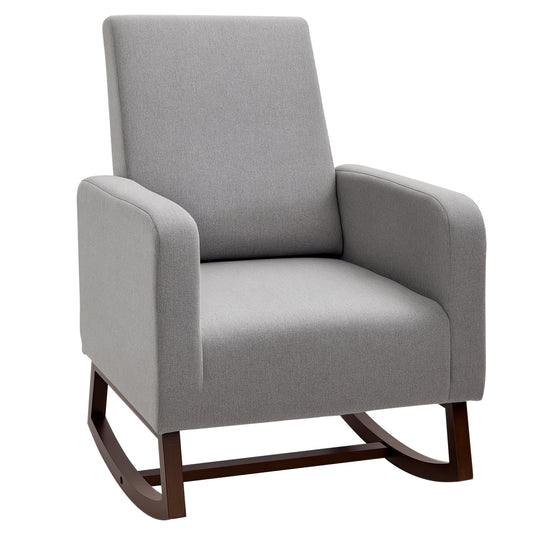 Accent Lounge Rocking Chair with Solid Curved Wood Base, Grey