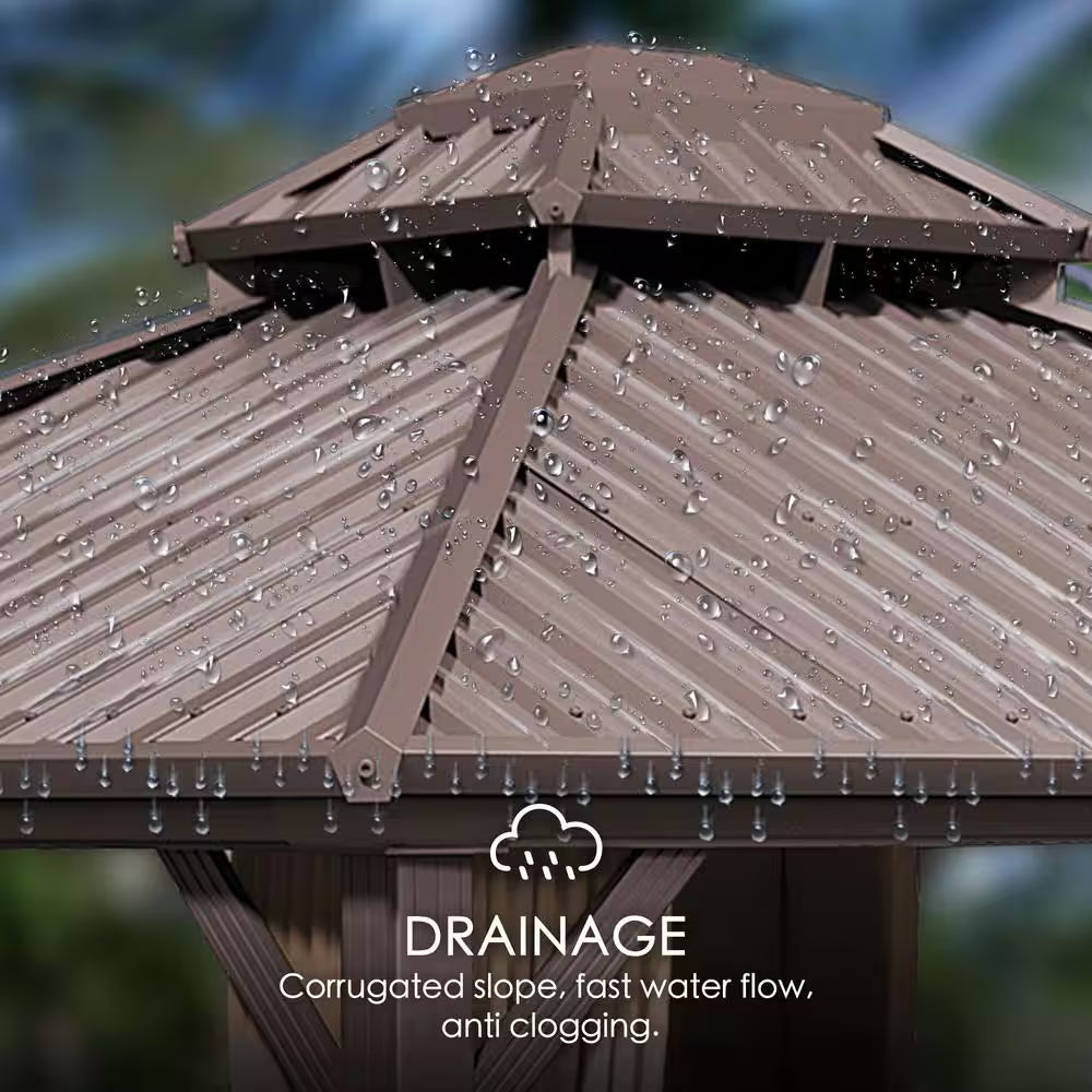 Caesar 10 Ft. D X 9 Ft. H X 12 Ft. W Aluminum Hardtop Gazebo with Galvanized Steel Roof, Mosquito Net & Privacy Curtain