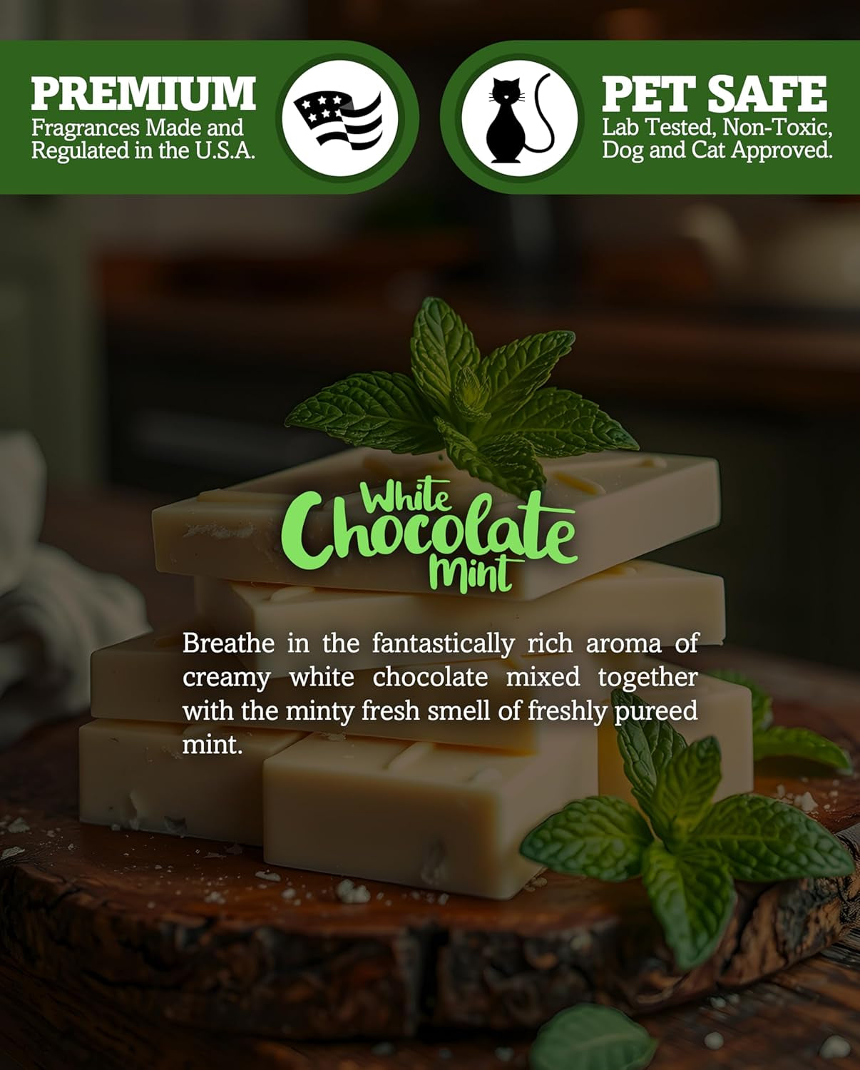 White Chocolate Mint Scented Natural Soy Candle, Essential Fragrance Oils, 100% Soy, Phthalate & Paraben Free, Clean Burning, 9 Oz.