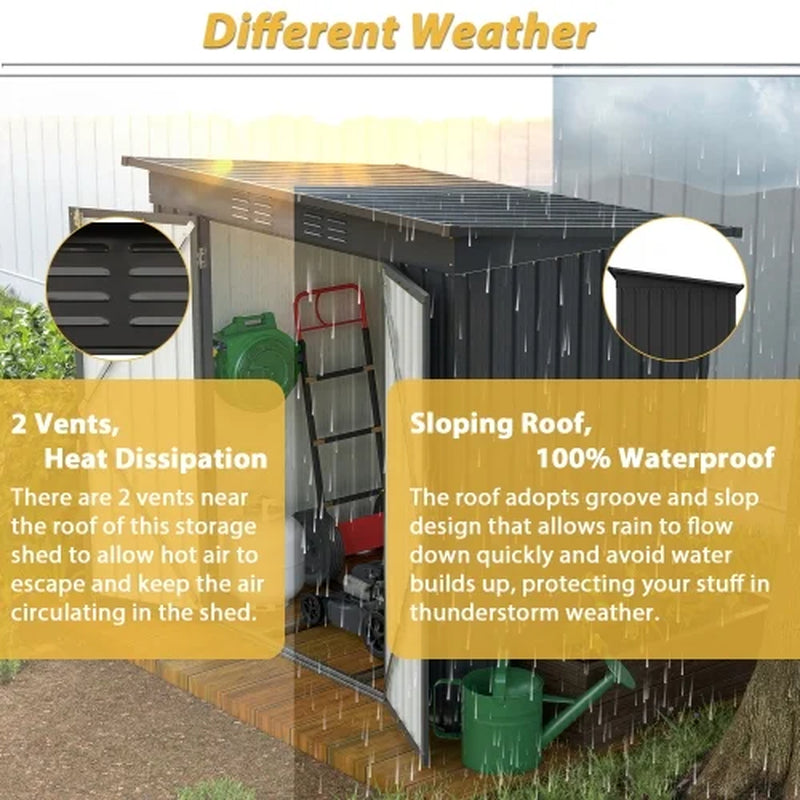 6X4 Ft Outdoor Metal Storage Shed, Galvanized Steel Tool Shed with Reinforced Floor & Lockable Door for Backyard, Lawn, Patio, Black