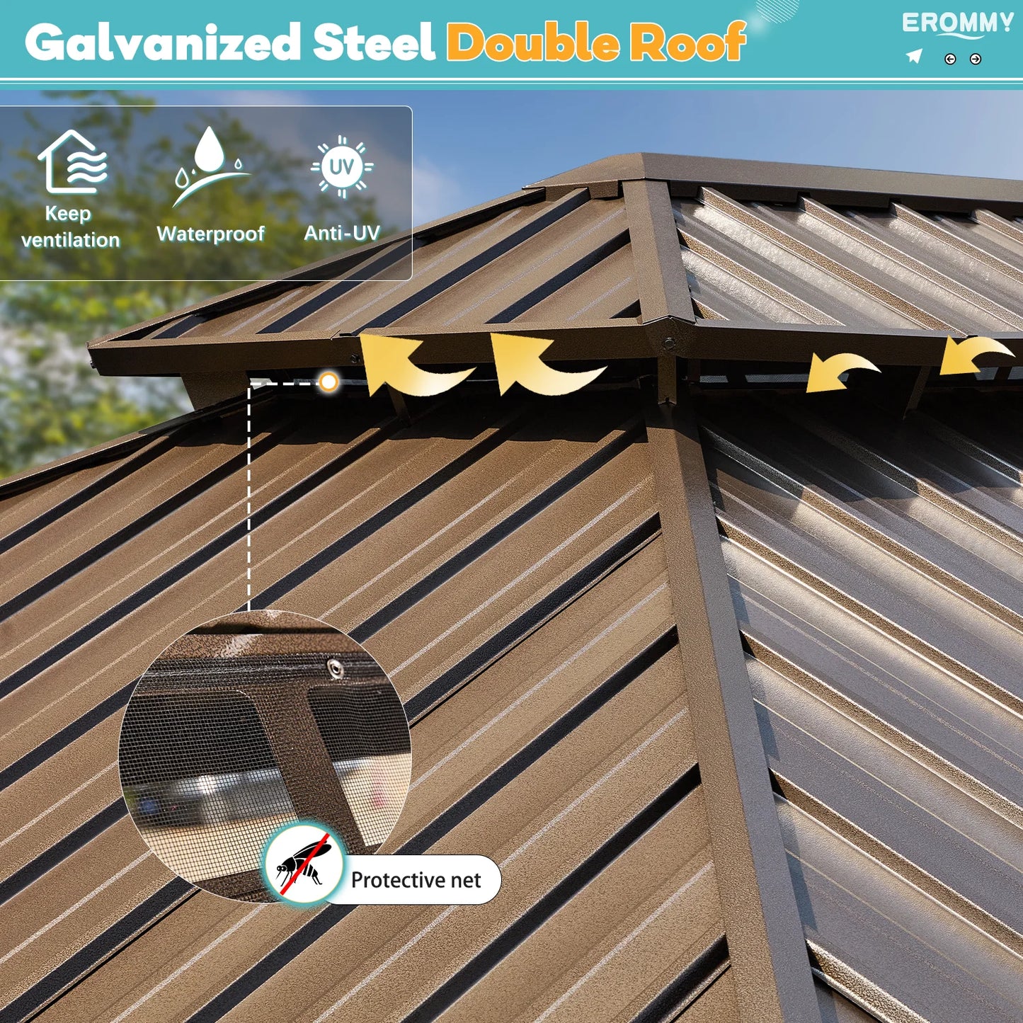 12'X16' Hardtop Gazebo with Galvanized Steel Double Roof & Aluminum Frame, Outdoor Gazebo