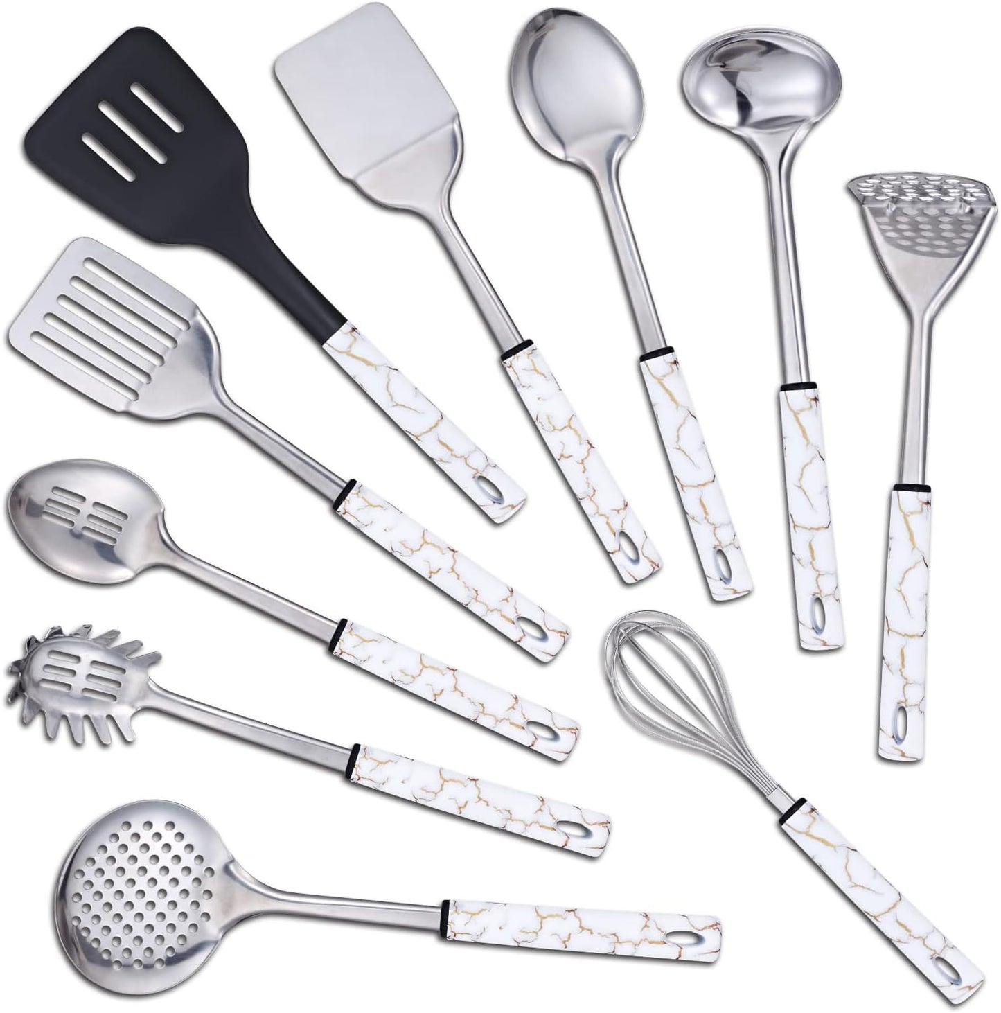 Stainless Steel Kitchen Utensil Set - 11 Cooking Utensils - Nonstick Kitchen Utensils Cookware Set White…