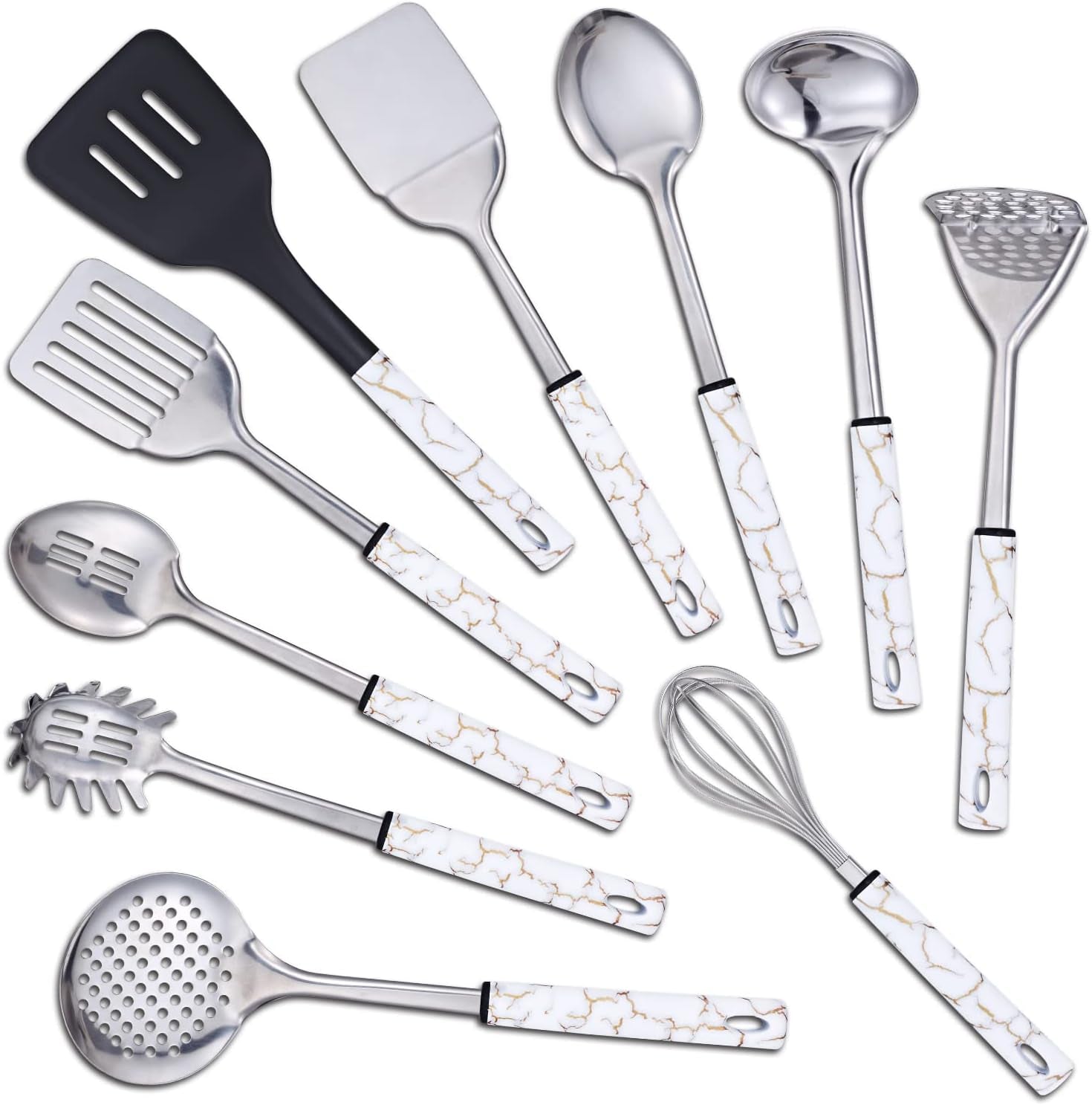 Stainless Steel Kitchen Utensil Set - 11 Cooking Utensils - Nonstick Kitchen Utensils Cookware Set White…