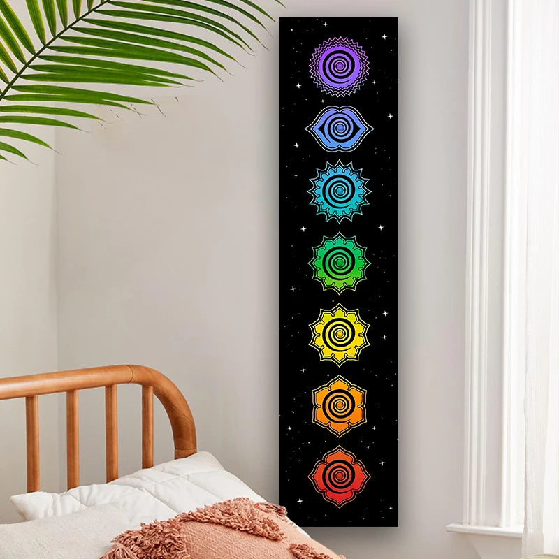 Rainbow Chakras Tapestry Buddhism Yoga Cosmic Energy Centers Meditation Tapestries Black Wall Hanging Bedroom Drom Home Decor