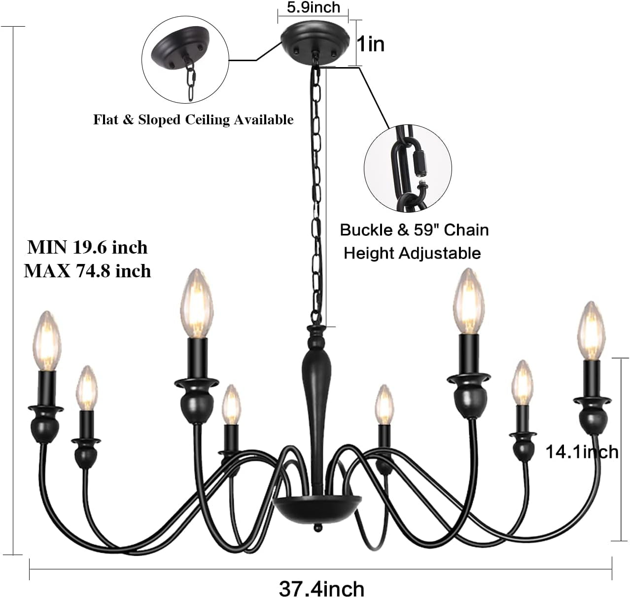 Black Farmhouse Chandeliers for Dining Room Light Fixture, Rustic Metal Traditional Candle Chandelier for Bedroom Kitchen Living Room Entryway Foyer Farmhouse Light Fixtures Ceiling Hanging