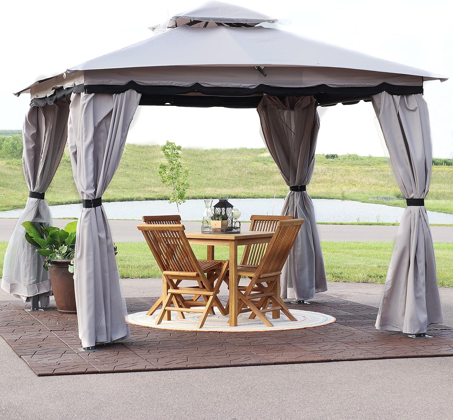 10X10 Soft Top Patio Gazebo - Outdoor Gazebo Canopy with Privacy Curtains and Screens for Backyard - Steel Frame - Gray