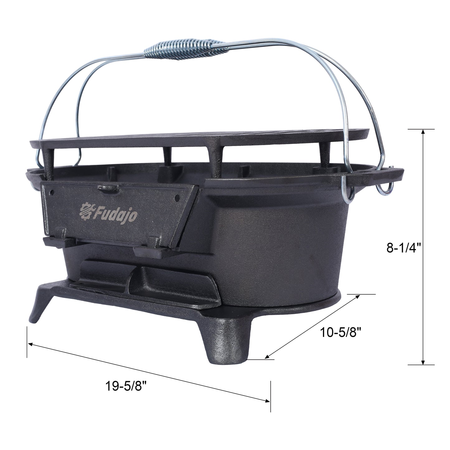 Outdoor Oval Cast Iron Grill, Portable Charcoal Grill, and Desktop Cast Iron Frying Pan
