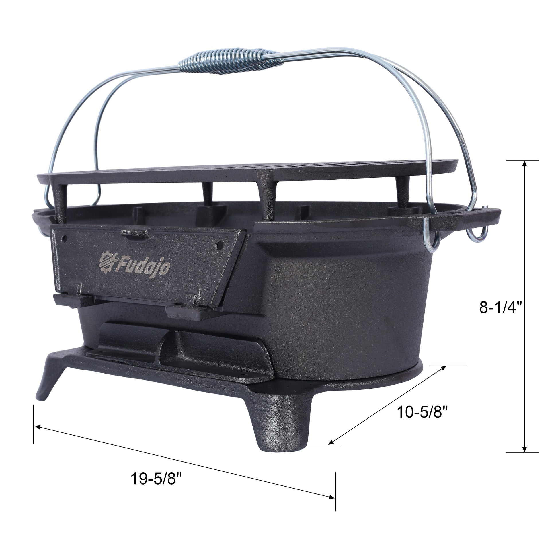 Outdoor Oval Cast Iron Grill, Portable Charcoal Grill, and Desktop Cast Iron Frying Pan