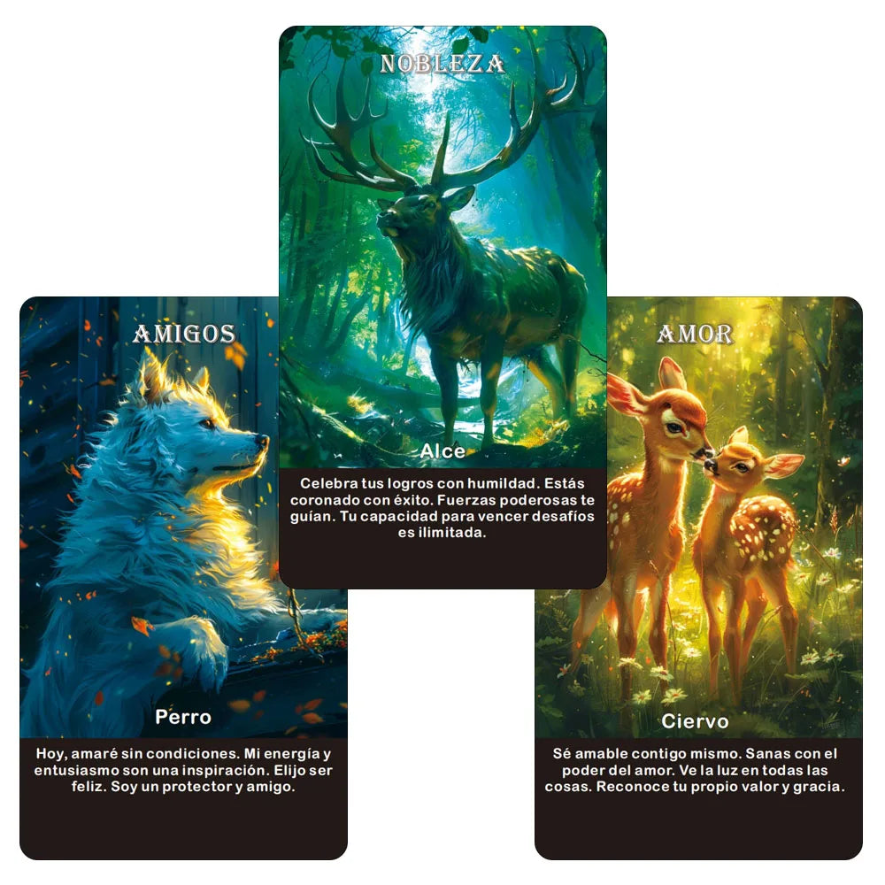 Spanish Oracle Deck, Spirit Animals Oracle Cards, Animals Message Deck, Tarot Deck with Keywords, 12X7Cm Cards, 52-Cards