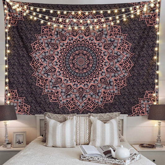 Black Pink Mandala Tapestry Wall Hanging Vintage Tapestries Aesthetic Hippie Wall Decor Bohemian Wall Art Boho Home Decoration for Bedroom,Living Room,Dorm
