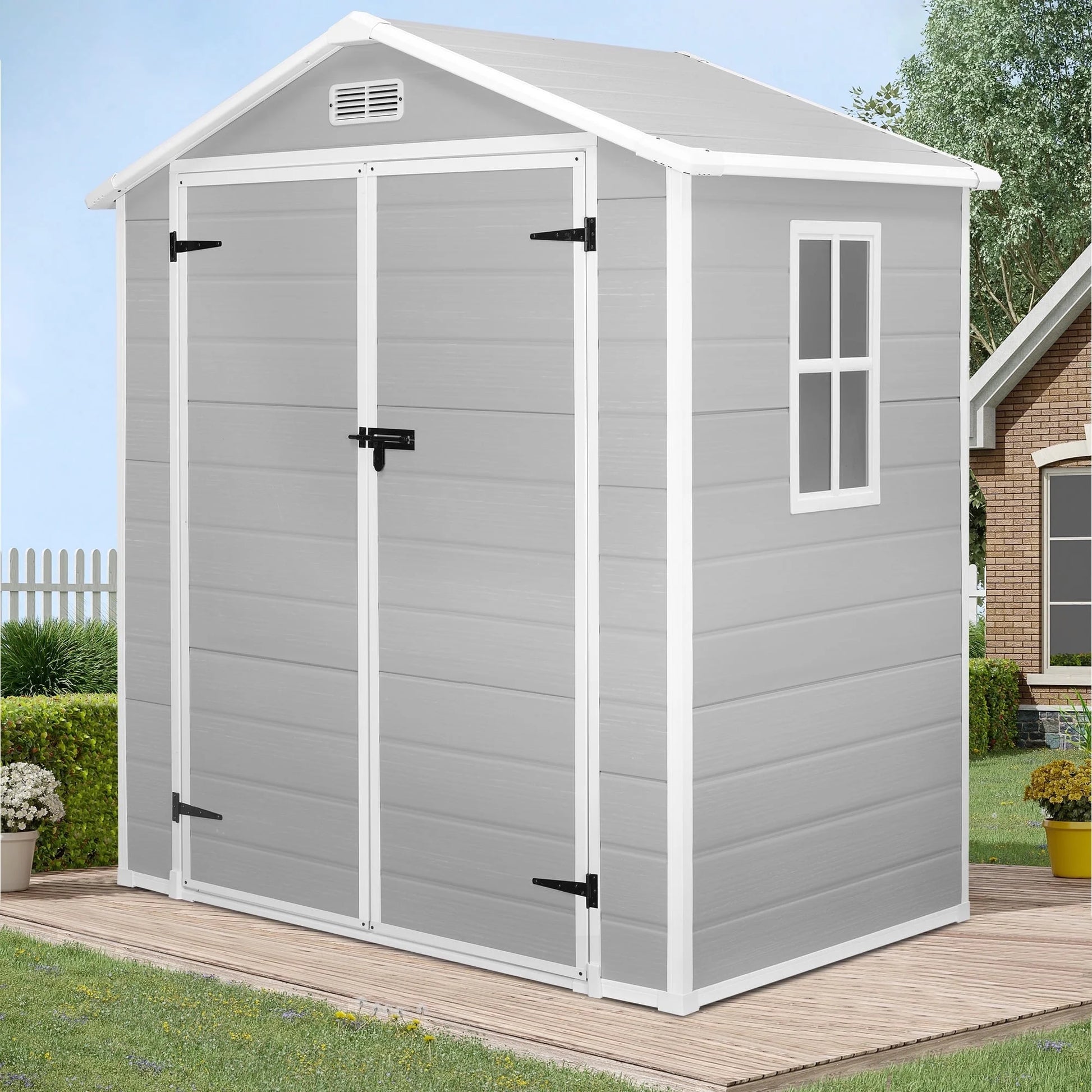 6X4 FT Resin Storage Shed,  Backyard Storage Sheds with Lockable Door, Garage Patio Garden Storage Shed, TE2770