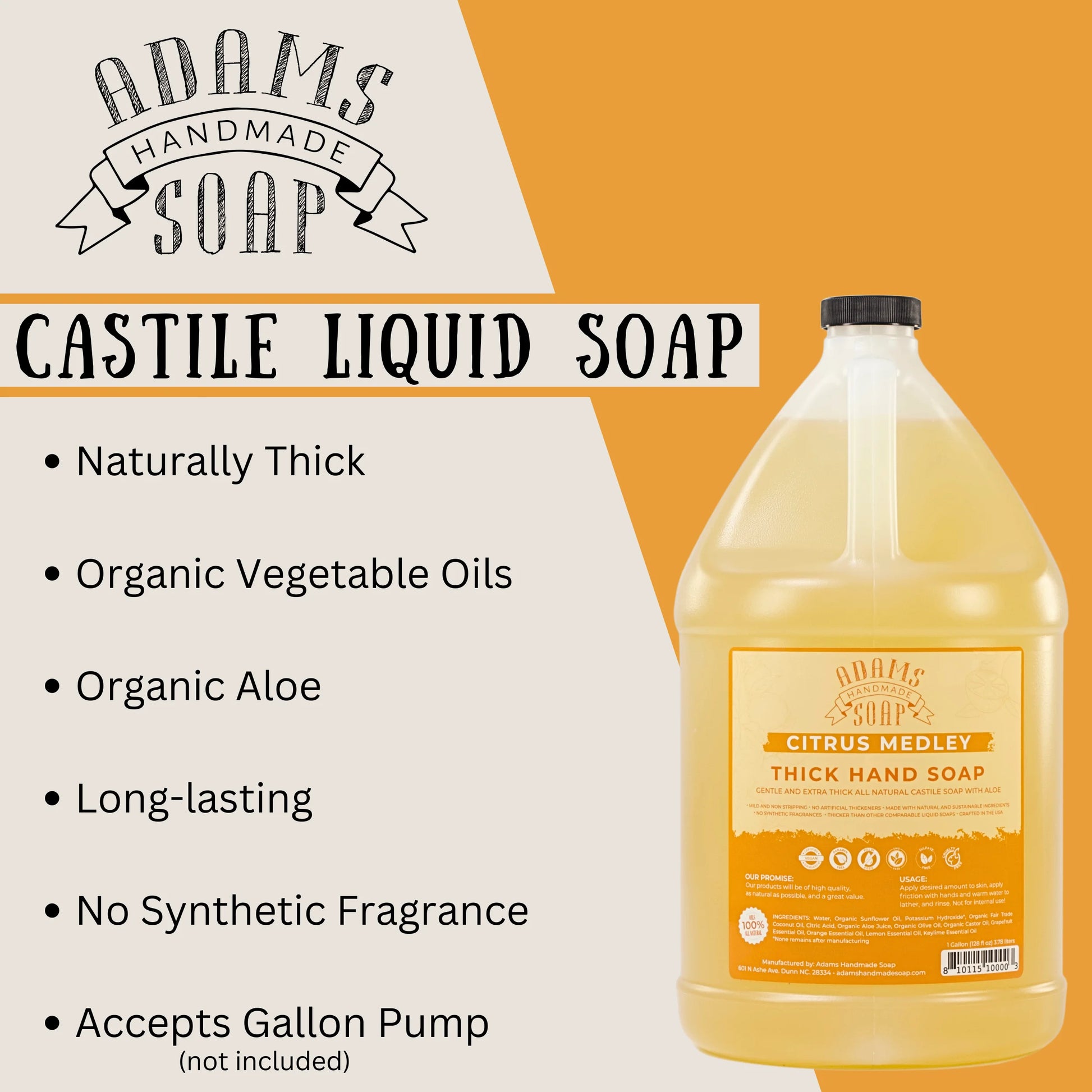 Citrus Medley Organic Liquid Castile Hand Soap 1 Gallon Refill