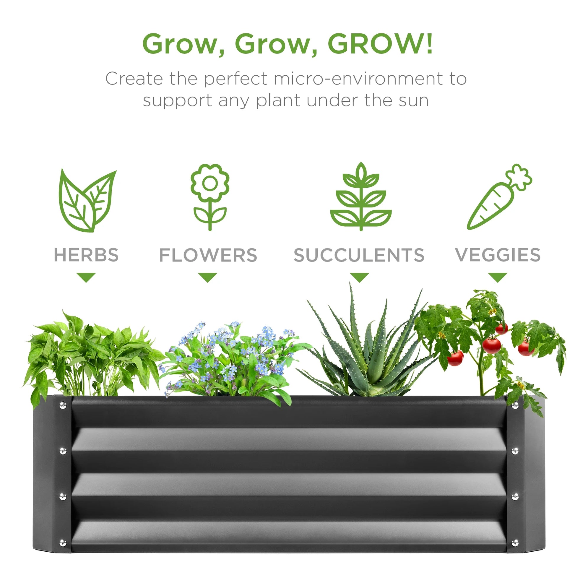 6X3X1Ft Outdoor Metal Raised Garden Bed for Vegetables, Flowers, Herbs, Plants - Dark Gray