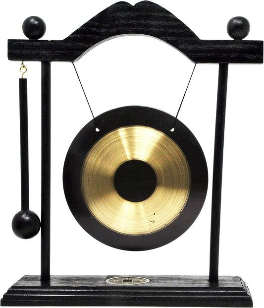 Chinese Gong - Mini Zen Art Brass Feng Shui Desktop Gong with Stand - Asian Bell for Home Decoration Chau