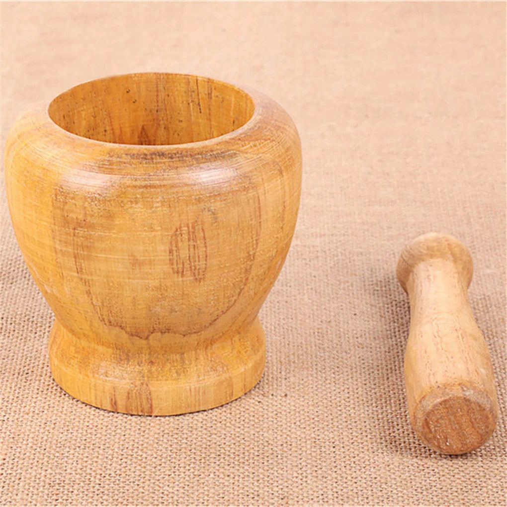 Wooden Mortar and Pestle Set Wooden Spice Pepper Crusher Herbs Grinder Garlic Mixing Bowl Kitchen Tool