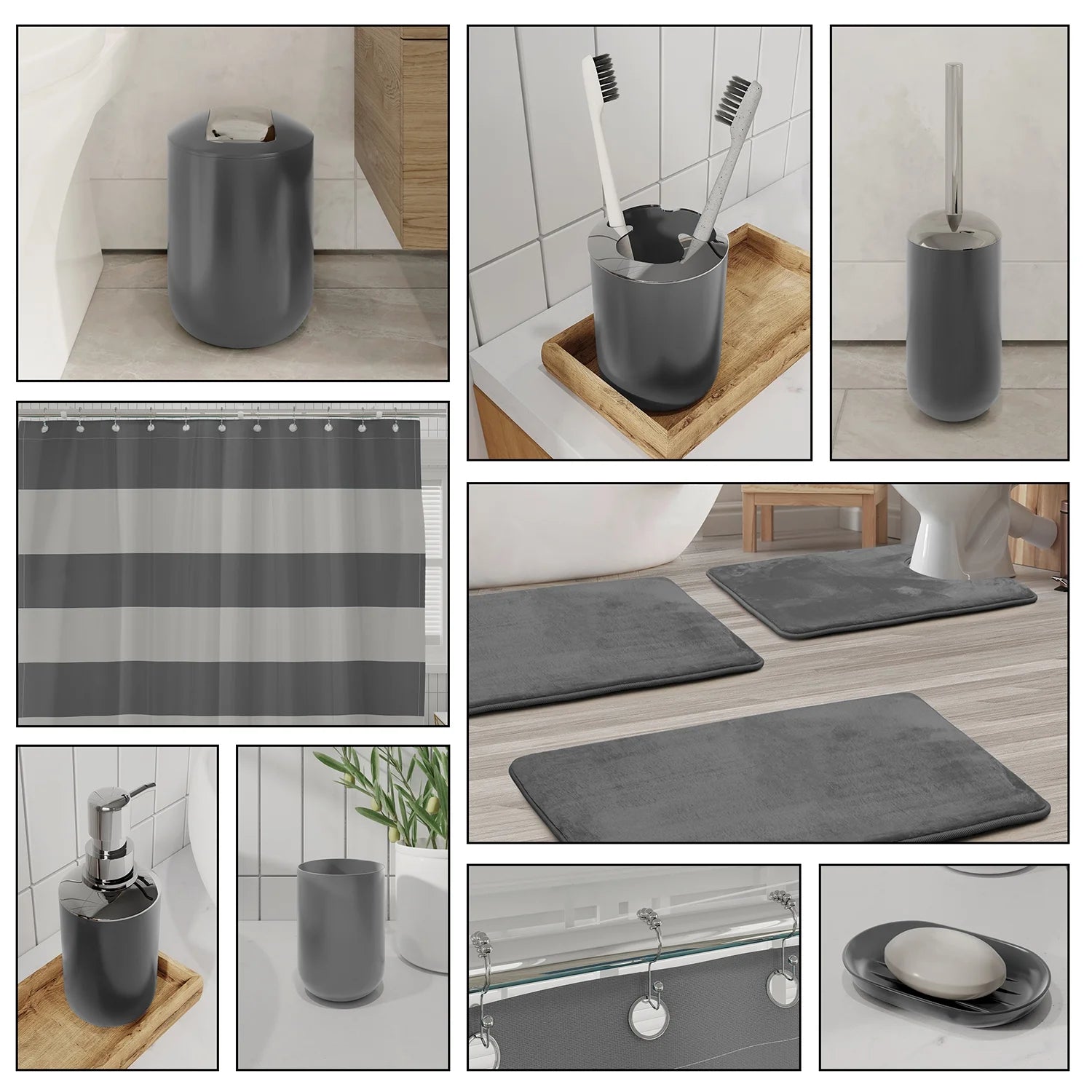 23 Piece Bathroom Accessory Gift Set, Bathroom Shower Curtain Set, and Bath Rug Set, Gray