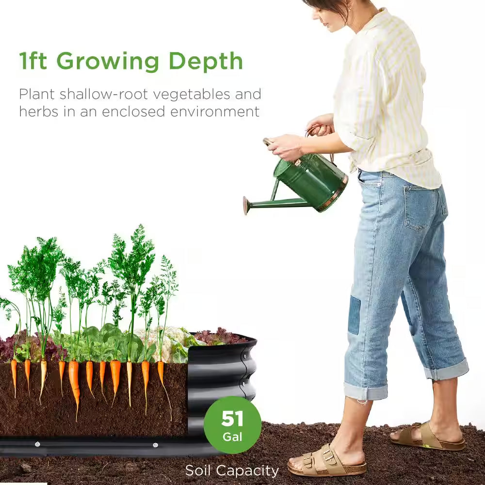 4 Ft. X 2 Ft. X 1 Ft. Dark Gray Oval Steel Raised Garden Bed, Planter Box for Vegetables, Flowers, Herbs