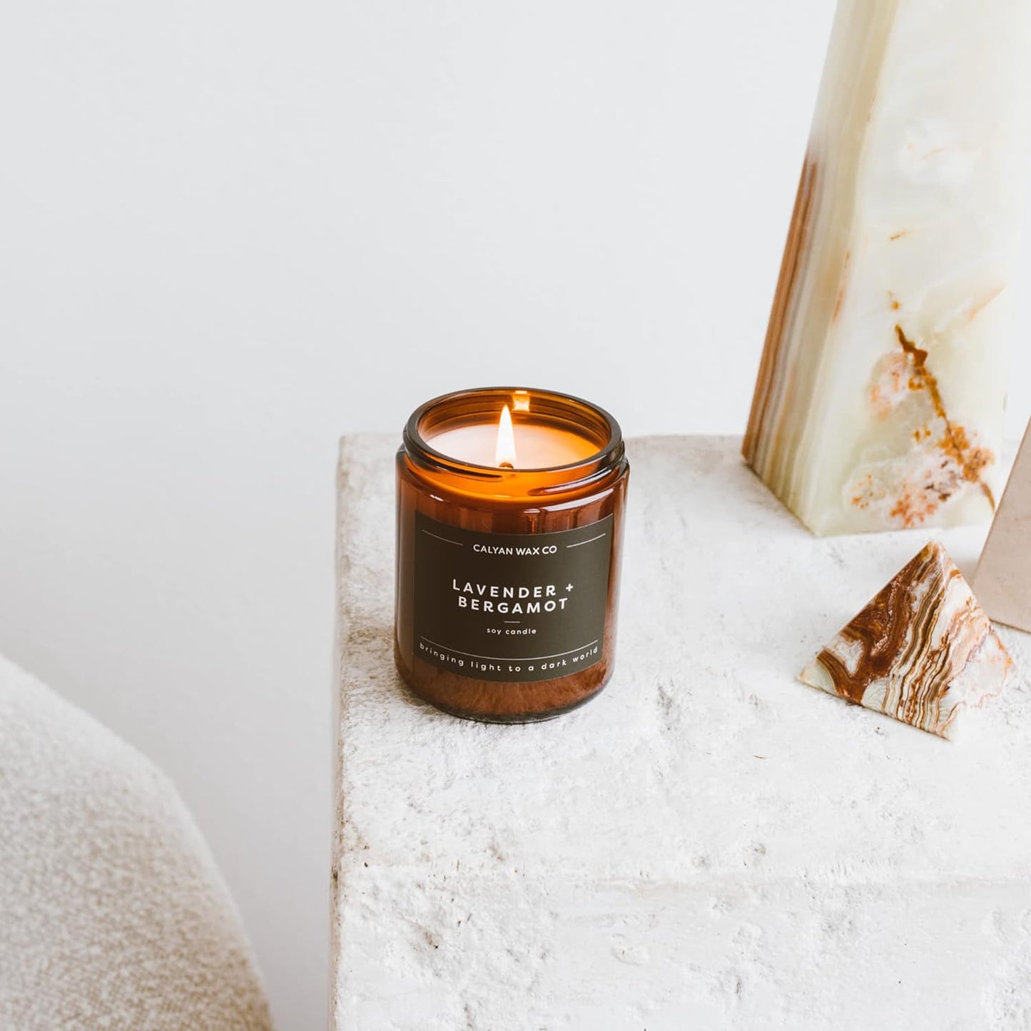 Soy Wax Candle, Lavender + Bergamot Scented Candle, 57 Hour Burn Time, Aromatherapy Soy Candles, Non Toxic & Vegan Soy Wax, Amber Glass Jar Scented Candles, 7.2Oz