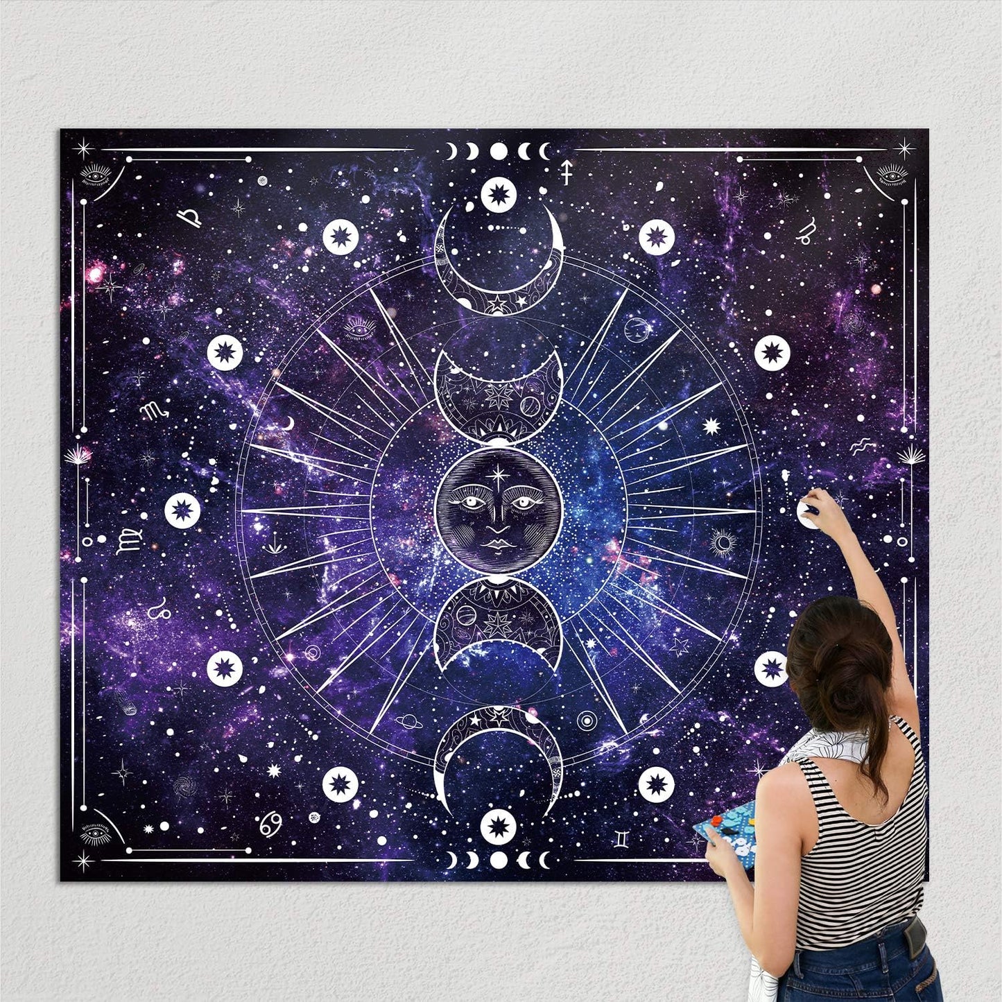 Space Tapestry Wall Hanging Sun Moon Stars Space Psychedelic Tapestries Wall Tapestry for Bedroom Aesthetic Home Wall Dorm Décor