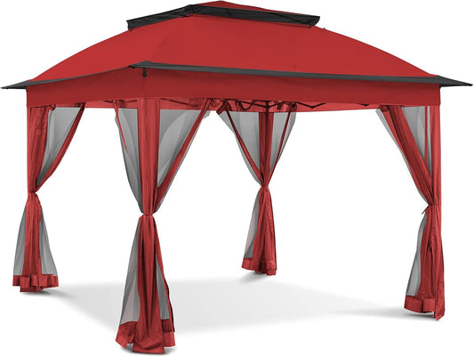 11'X11' Pop up Gazebo for Patios Gazebo Canopy Tent with Sidewalls Outdoor Gazebo with Mosquito Netting Pop up Canopy Shelter Wedding Tent (Red)