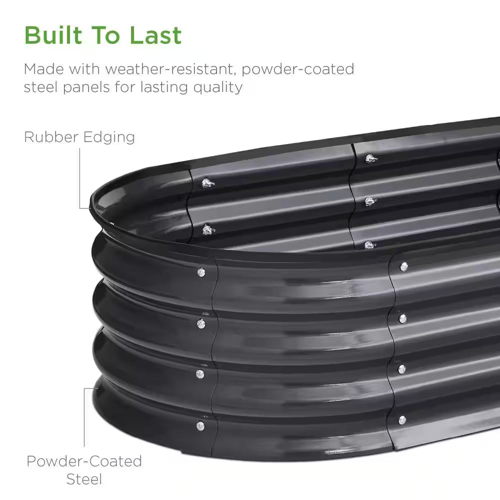 4 Ft. X 2 Ft. X 1 Ft. Dark Gray Oval Steel Raised Garden Bed, Planter Box for Vegetables, Flowers, Herbs