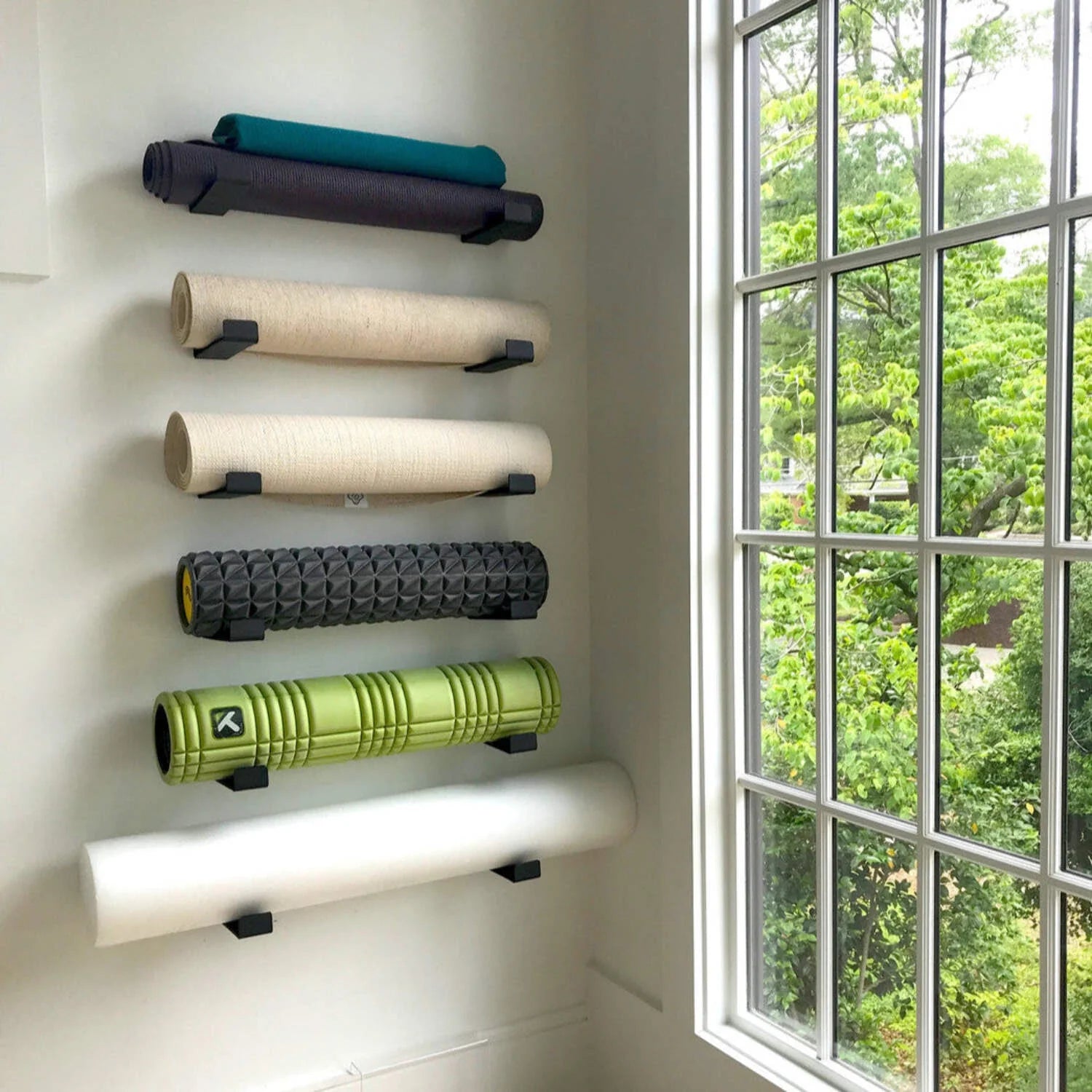 Yoga Mat Storage Rack – Yoga Mat Holder Wall Mount for Foam Rollers, Resistance Bands, Fitness Accessories, Home Gym Organizer, Holds up to 30 Lbs