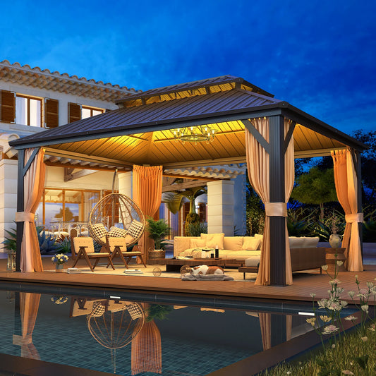 12'X16' Hardtop Gazebo with Galvanized Steel Double Roof & Aluminum Frame, Outdoor Gazebo