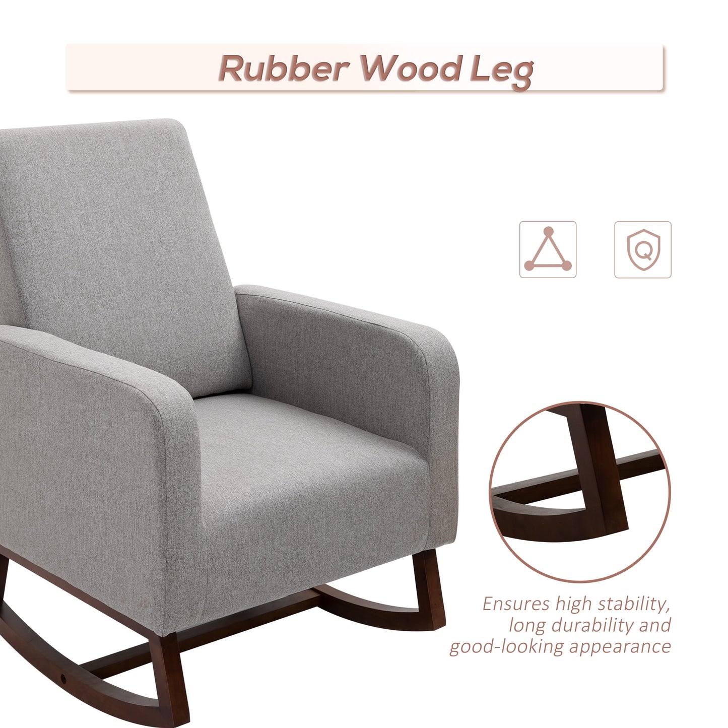 Accent Lounge Rocking Chair with Solid Curved Wood Base, Grey