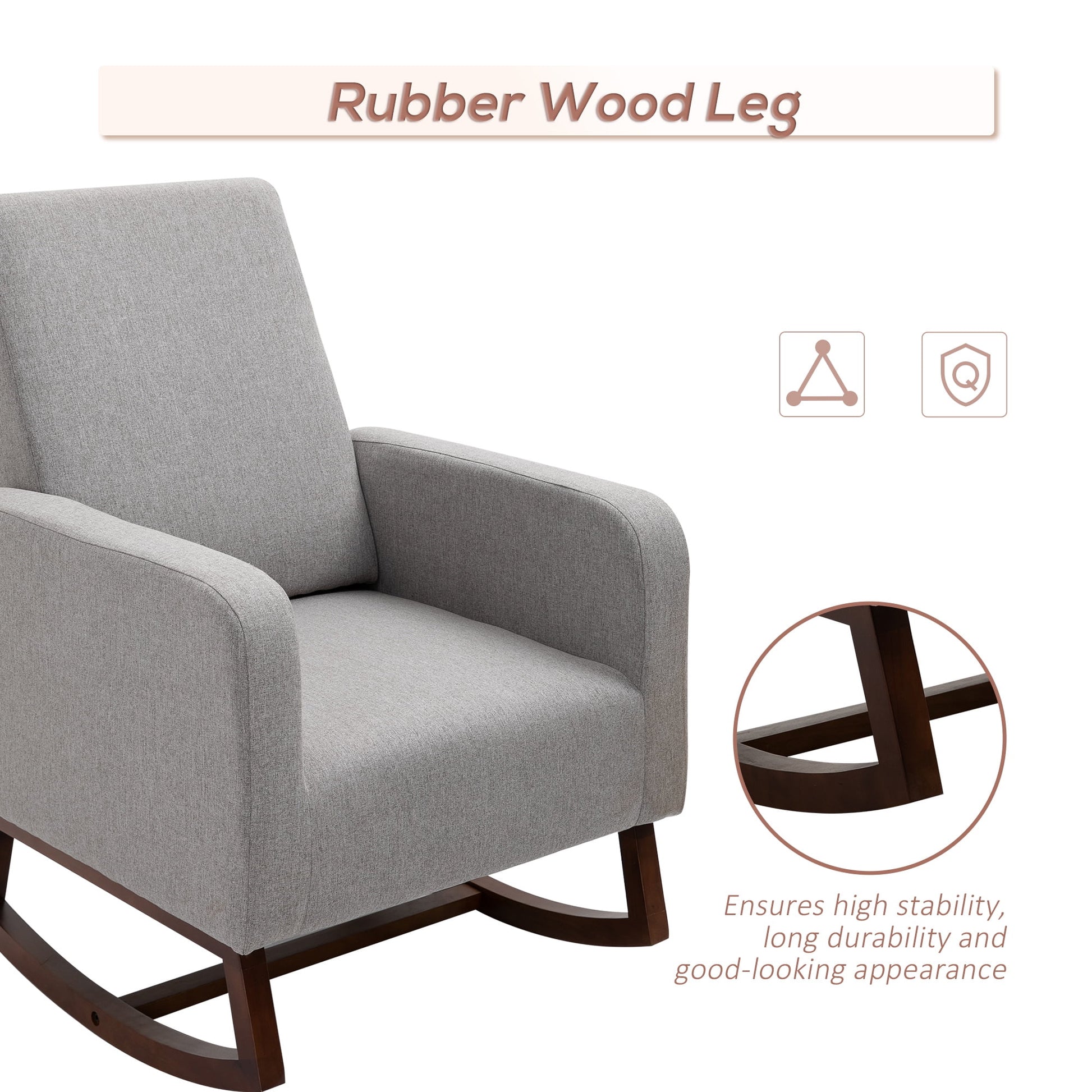 Accent Lounge Rocking Chair with Solid Curved Wood Base, Grey