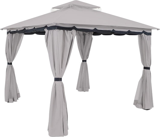 10X10 Soft Top Patio Gazebo - Outdoor Gazebo Canopy with Privacy Curtains and Screens for Backyard - Steel Frame - Gray