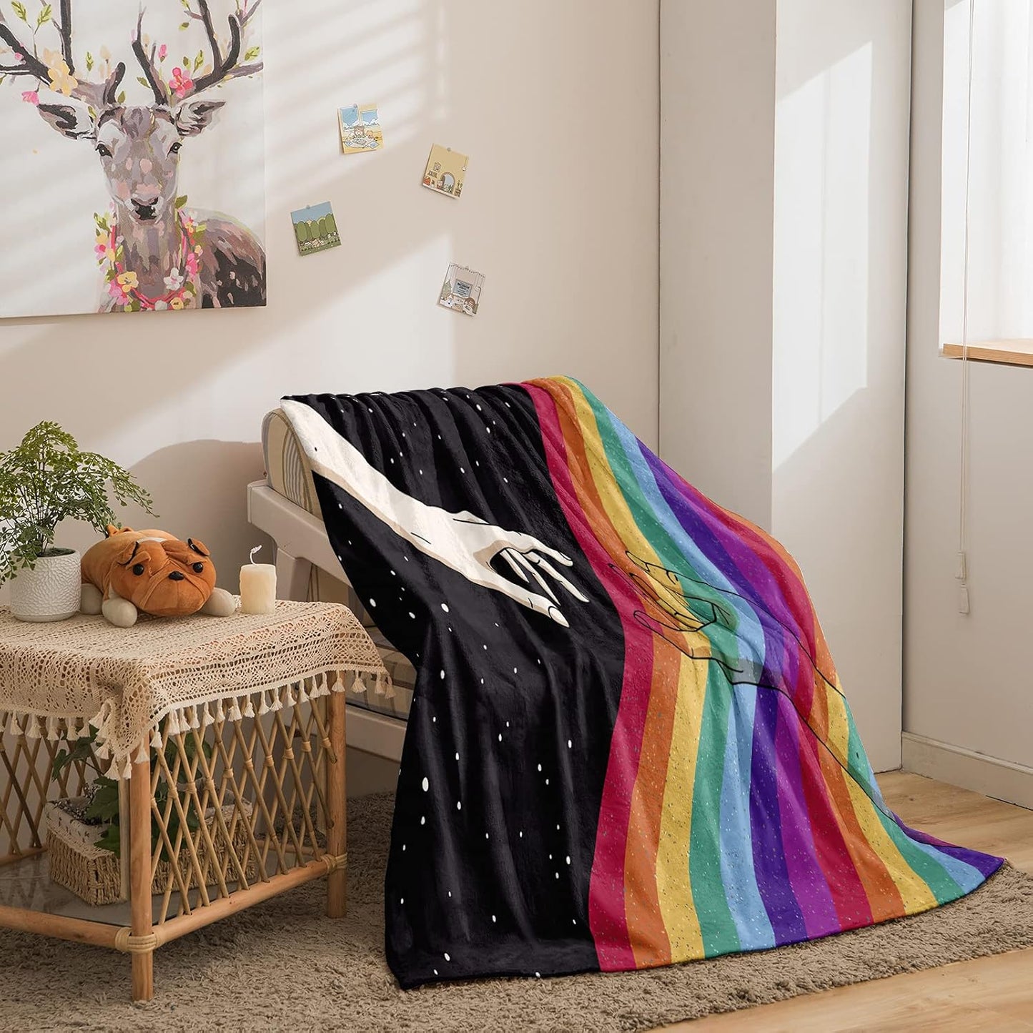 Rainbow Flag Throw Blanket Galaxy Blanket Flag Flannel Fleece Throws Rainbow Blanket Soft Fuzzy Lightweight Blanket for Sofa Bedroom Couch (Throw(50"X60"), Rainbow)