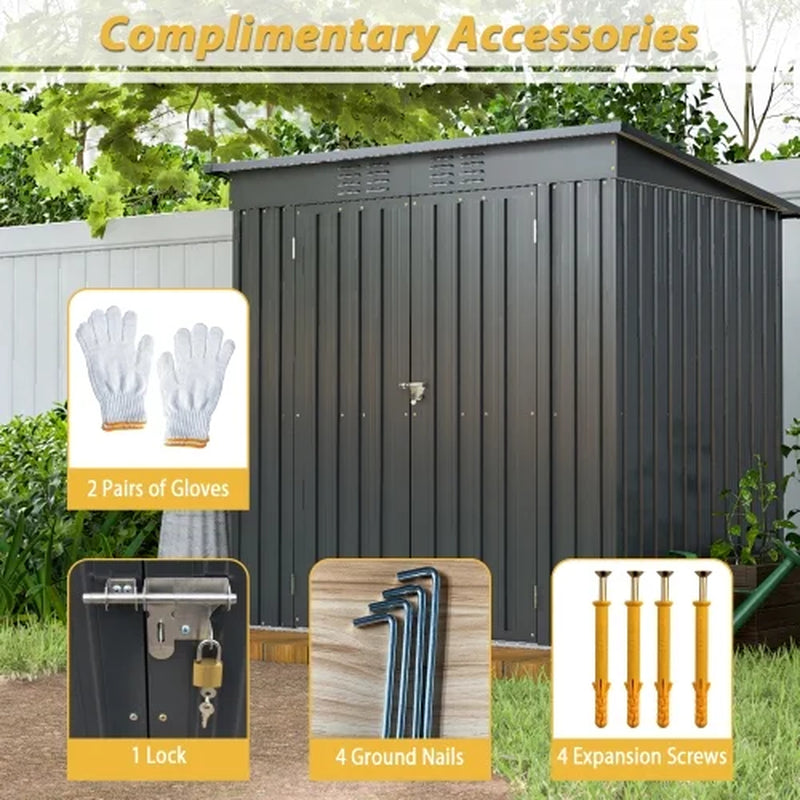 6X4 Ft Outdoor Metal Storage Shed, Galvanized Steel Tool Shed with Reinforced Floor & Lockable Door for Backyard, Lawn, Patio, Black