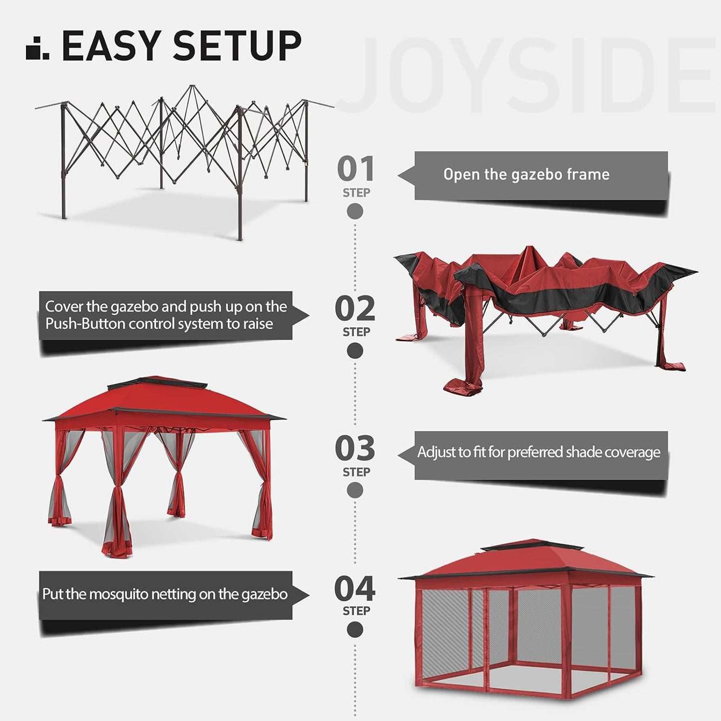 11'X11' Pop up Gazebo for Patios Gazebo Canopy Tent with Sidewalls Outdoor Gazebo with Mosquito Netting Pop up Canopy Shelter Wedding Tent (Red)