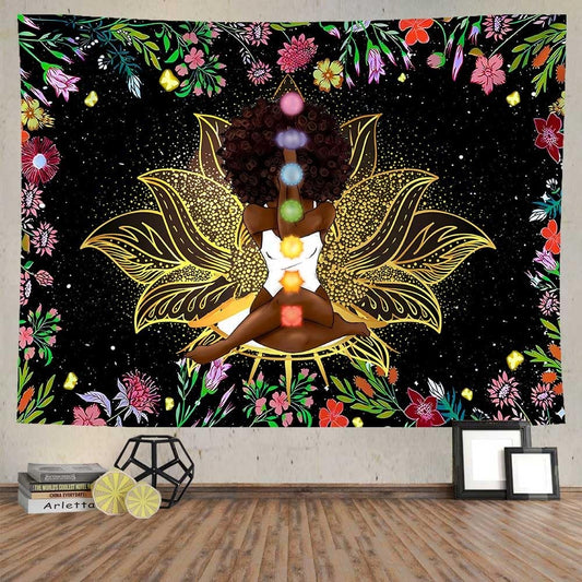 African Chakra Tapestry African American Woman Zen Meditation Tapestries 80X6...
