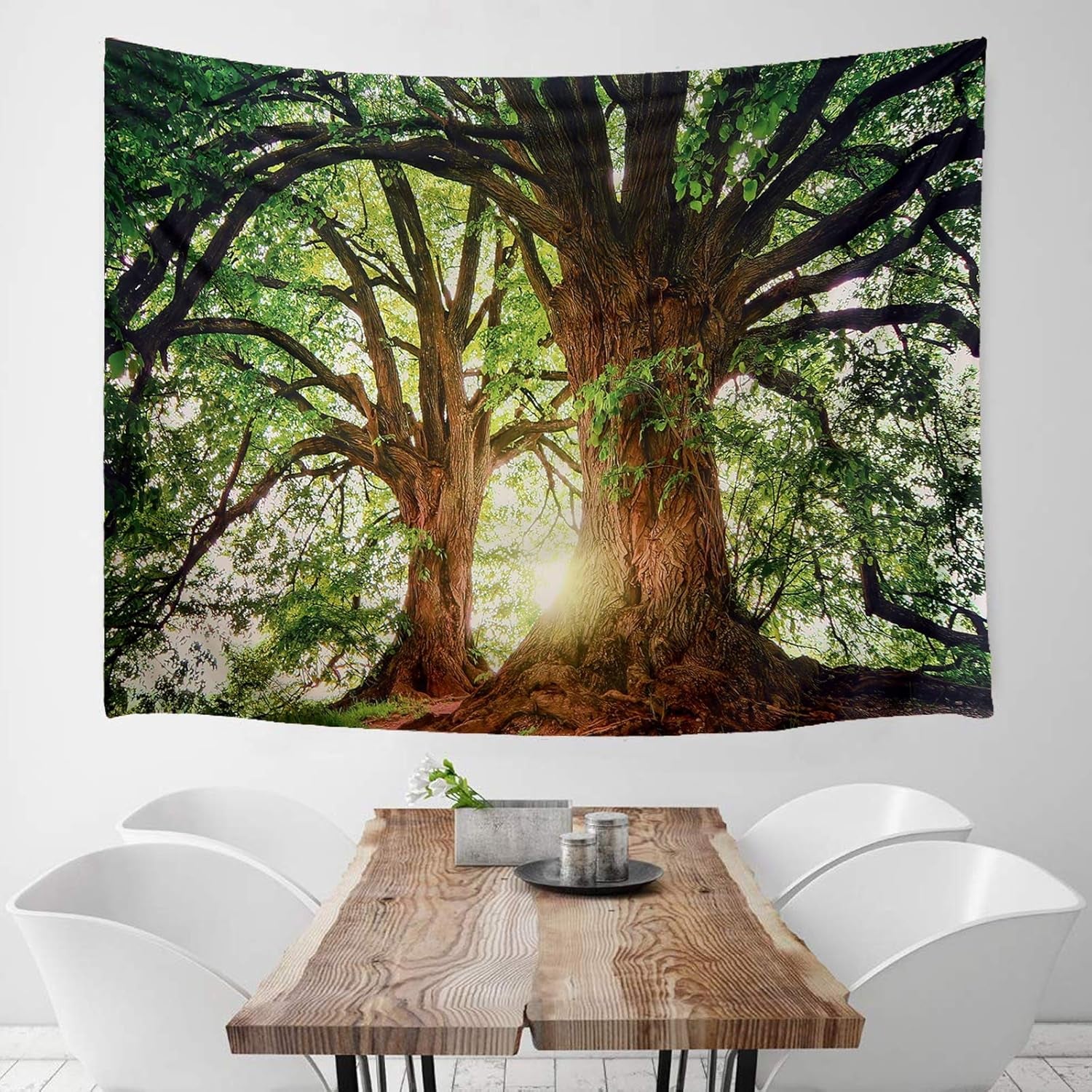 Dark Green Landscape Nature Tapestry Home Decor Large Wall Hanging Tree Tapestry Enchanted Forest Backdrop for Bedroom Living Room Indoor Outdoor Decoration (59''L X 51''W)