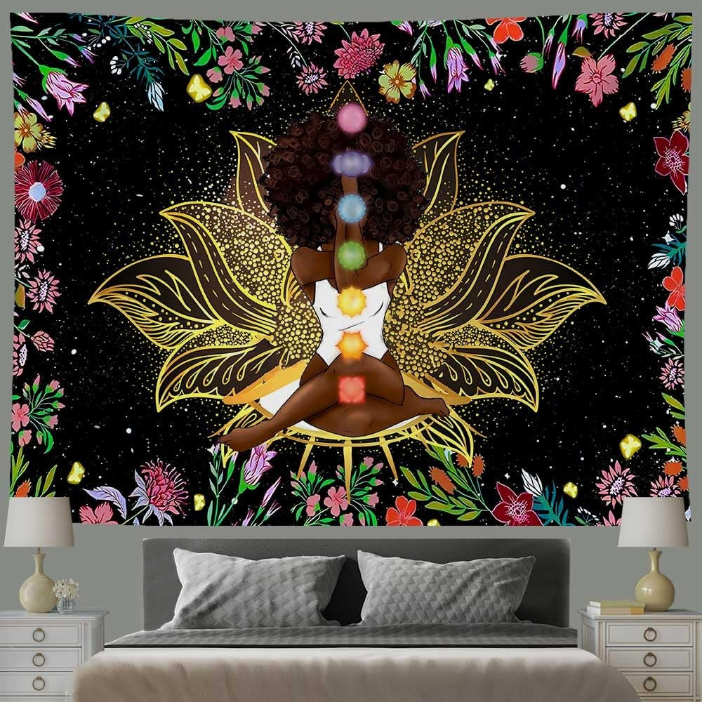 African Chakra Tapestry African American Woman Zen Meditation Tapestries 80X6...