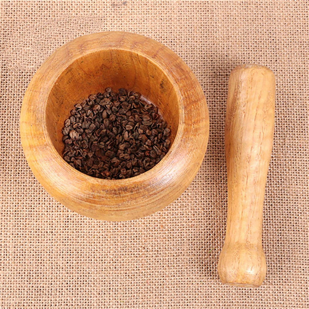 Wooden Mortar and Pestle Set Wooden Spice Pepper Crusher Herbs Grinder Garlic Mixing Bowl Kitchen Tool
