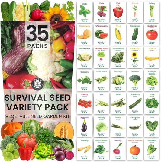 35 Vegetable Seed Packets | Survival Variety Pack | 2025 Season | Individually Packed Vegetables, Herbs and Fruits | Emergency Seed Vault for Doomsday Prepping | by