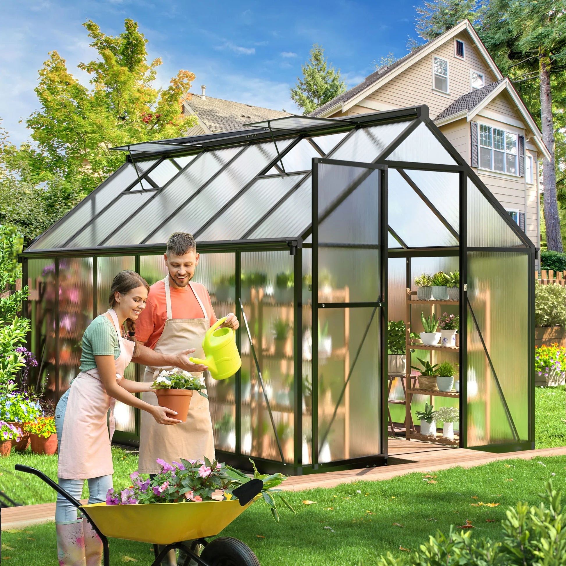 6'X11' Polycarbonate Greenhouse, Large Aluminum Walk-In Green House for Backyard