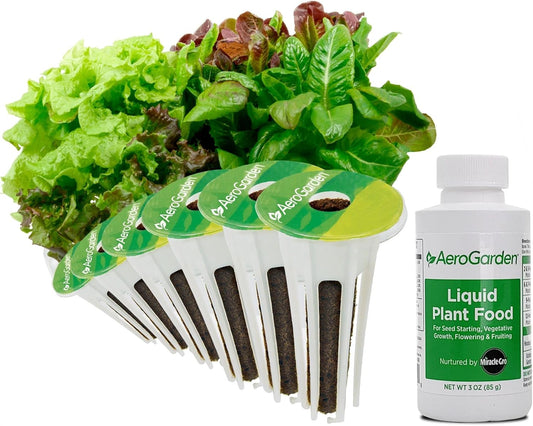 Heirloom Salad Greens Mix Seed Pod Kit with Pre-Seeded Grow Pods, Liquid Plant Food, and Growing Guide, 6-Pod