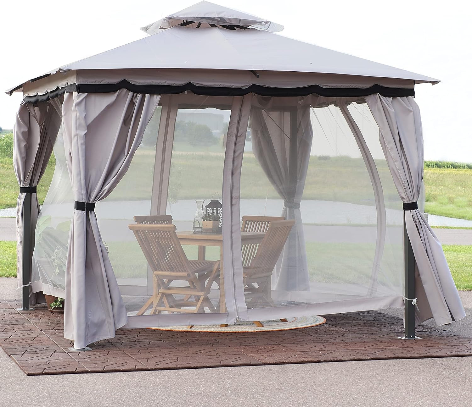 10X10 Soft Top Patio Gazebo - Outdoor Gazebo Canopy with Privacy Curtains and Screens for Backyard - Steel Frame - Gray