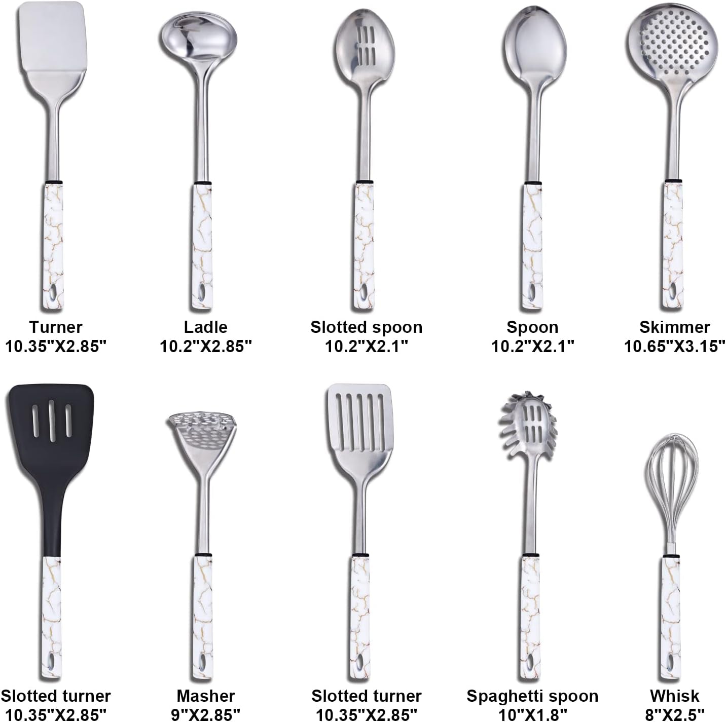 Stainless Steel Kitchen Utensil Set - 11 Cooking Utensils - Nonstick Kitchen Utensils Cookware Set White…