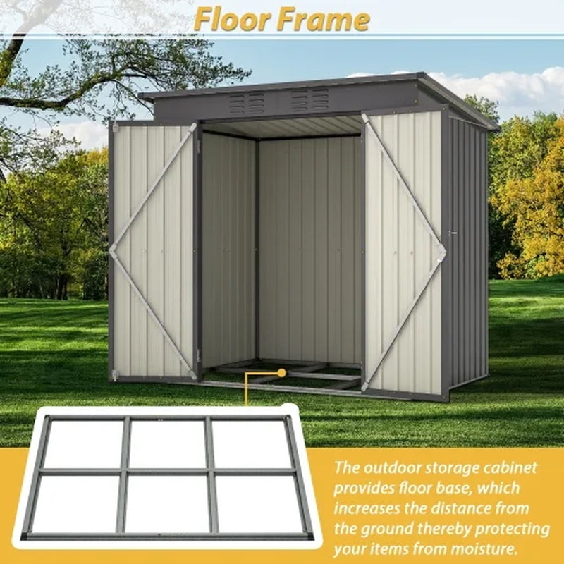 6X4 Ft Outdoor Metal Storage Shed, Galvanized Steel Tool Shed with Reinforced Floor & Lockable Door for Backyard, Lawn, Patio, Black