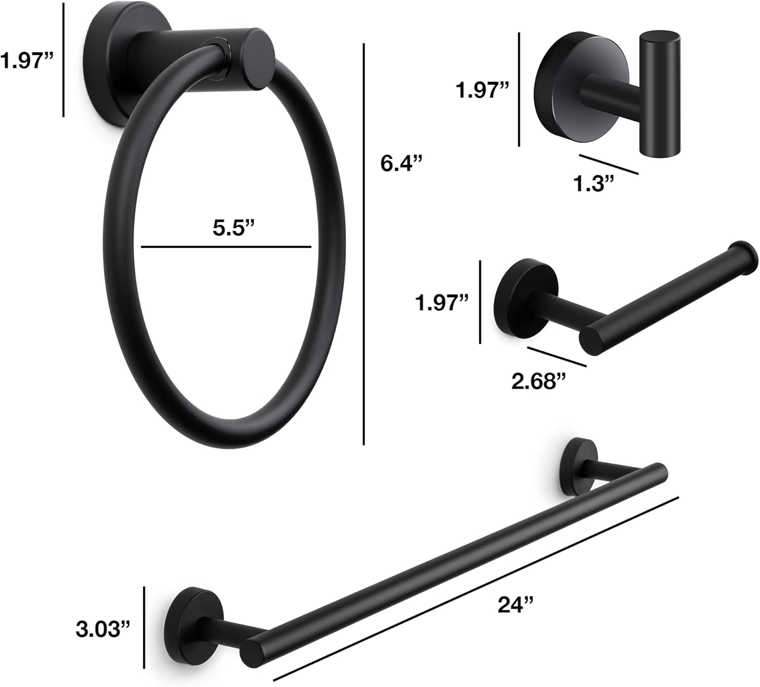 - 4 Piece Matte Black Bathroom Hardware Set - Towel Rack Set, Towel Holder & Wall Mounted Fixtures - Stainless Steel Matte Black Accessories