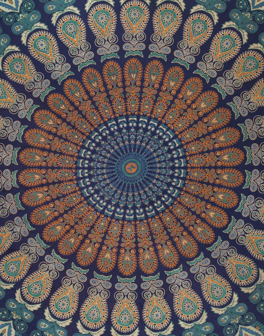 Peacock Hippie Tapestry Roundie 72 Inch Decorative Trippy Tapestries Bohemian Boho Bedding Indian Handmade Pure Cotton Sheet - Blue round Mandala Beach Towel